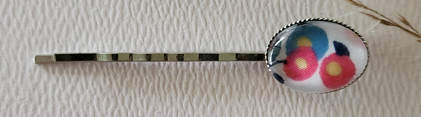 Barrette pince à cheveux ovale en coloris argent, liberty - Plusieurs Motifs Disponibles