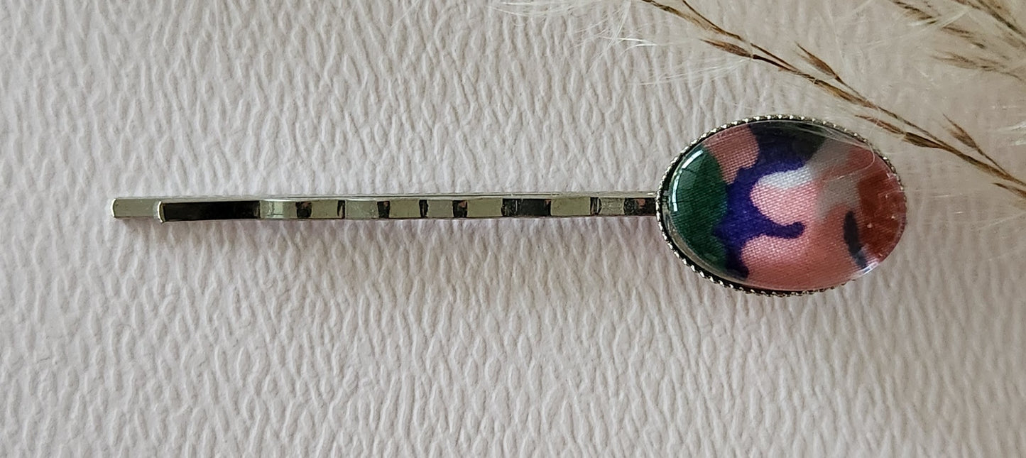 Barrette pince à cheveux ovale en coloris argent, liberty - Plusieurs Motifs Disponibles