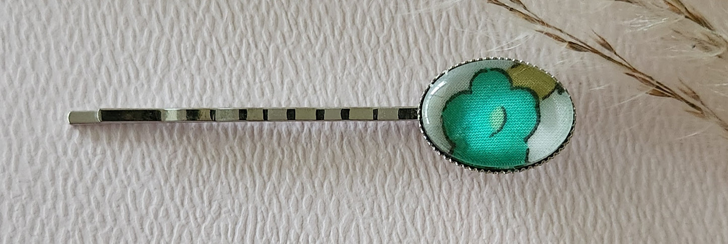 Barrette pince à cheveux ovale en coloris argent, liberty - Plusieurs Motifs Disponibles