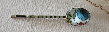 Barrette pince à cheveux ovale en coloris argent, liberty - Plusieurs Motifs Disponibles