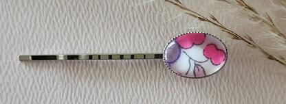 Barrette pince à cheveux ovale en coloris argent, liberty - Plusieurs Motifs Disponibles