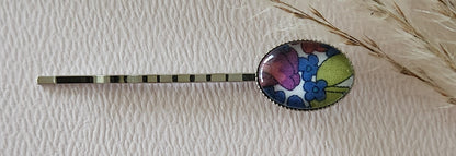 Barrette pince à cheveux ovale en coloris argent, liberty - Plusieurs Motifs Disponibles