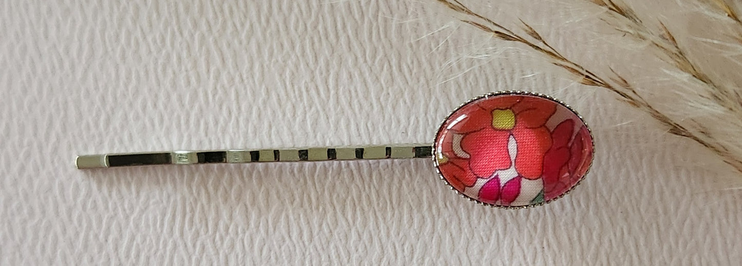 Barrette pince à cheveux ovale en coloris argent, liberty - Plusieurs Motifs Disponibles