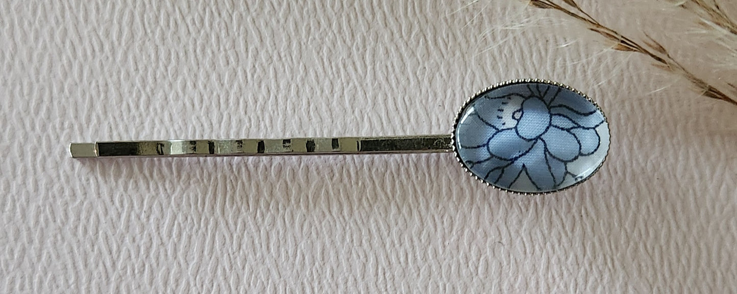 Barrette pince à cheveux ovale en coloris argent, liberty - Plusieurs Motifs Disponibles