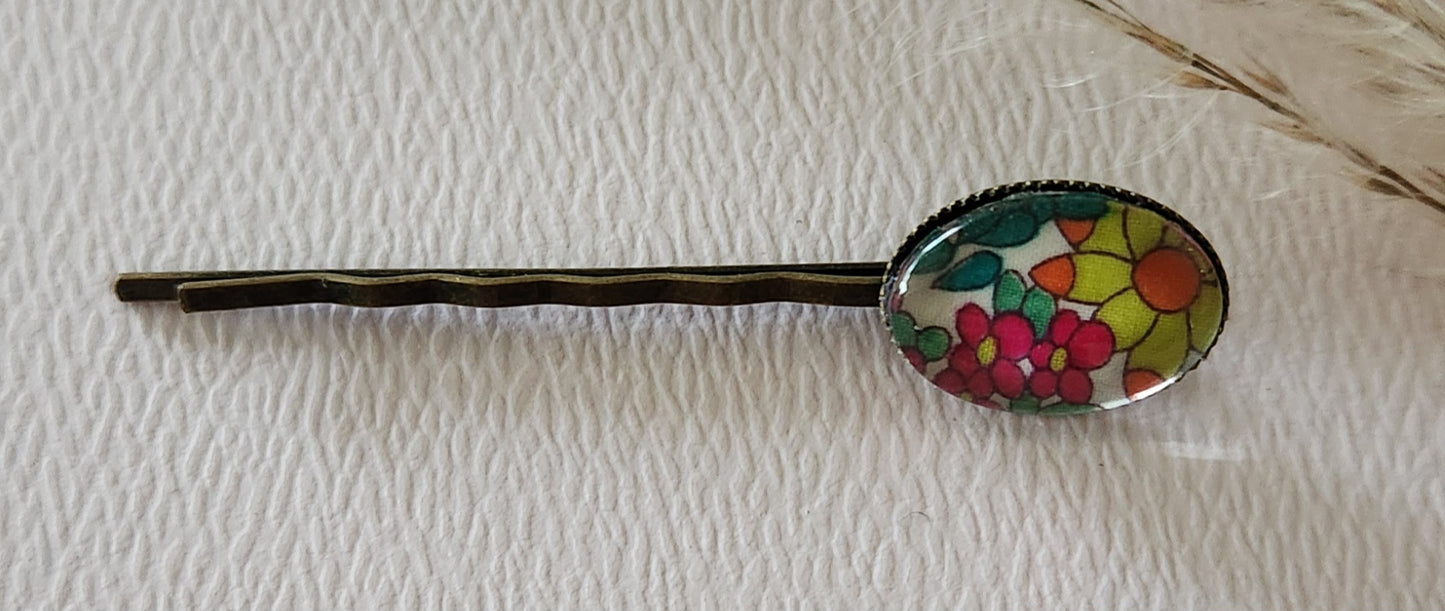 Barrette pince à cheveux ovale en bronze, liberty - Plusieurs Motifs Disponibles