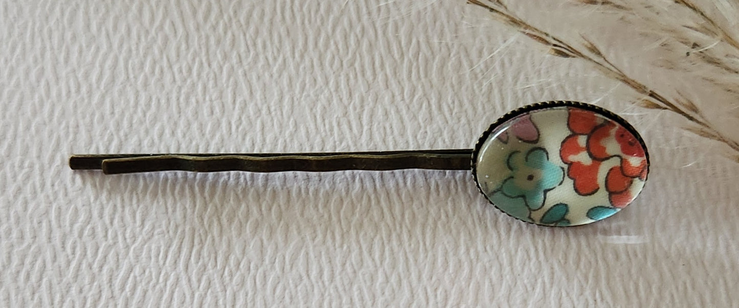 Barrette pince à cheveux ovale en bronze, liberty - Plusieurs Motifs Disponibles