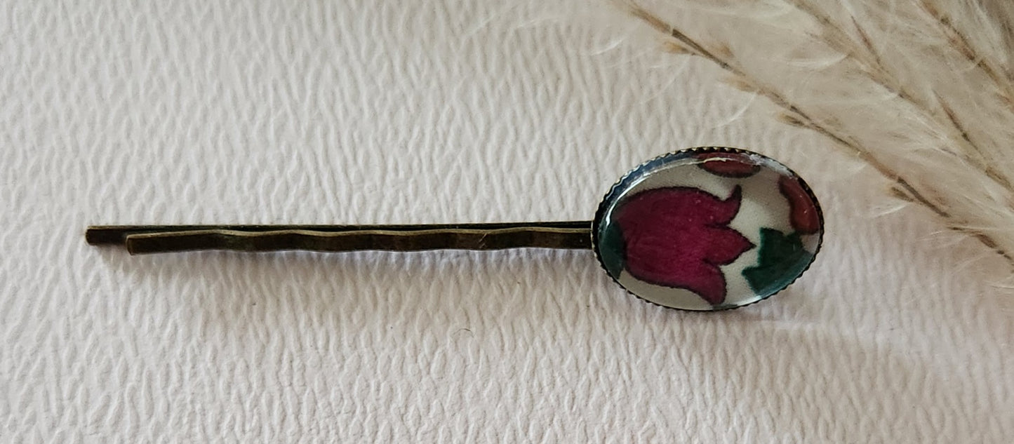 Barrette pince à cheveux ovale en bronze, liberty - Plusieurs Motifs Disponibles