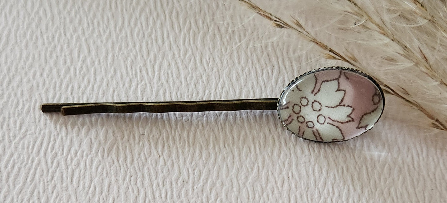 Barrette pince à cheveux ovale en bronze, liberty - Plusieurs Motifs Disponibles