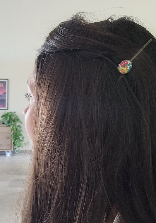 Barrette pince à cheveux ovale en coloris argent, liberty - Plusieurs Motifs Disponibles