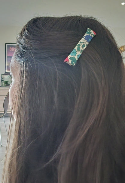 Barrette Croco en Métal Argent et Tissu Liberty