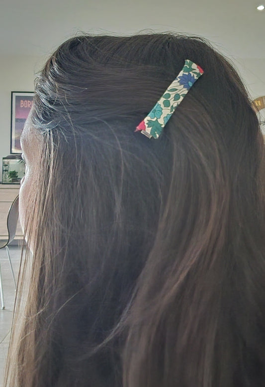 Barrette Croco en Métal Argent et Tissu Liberty