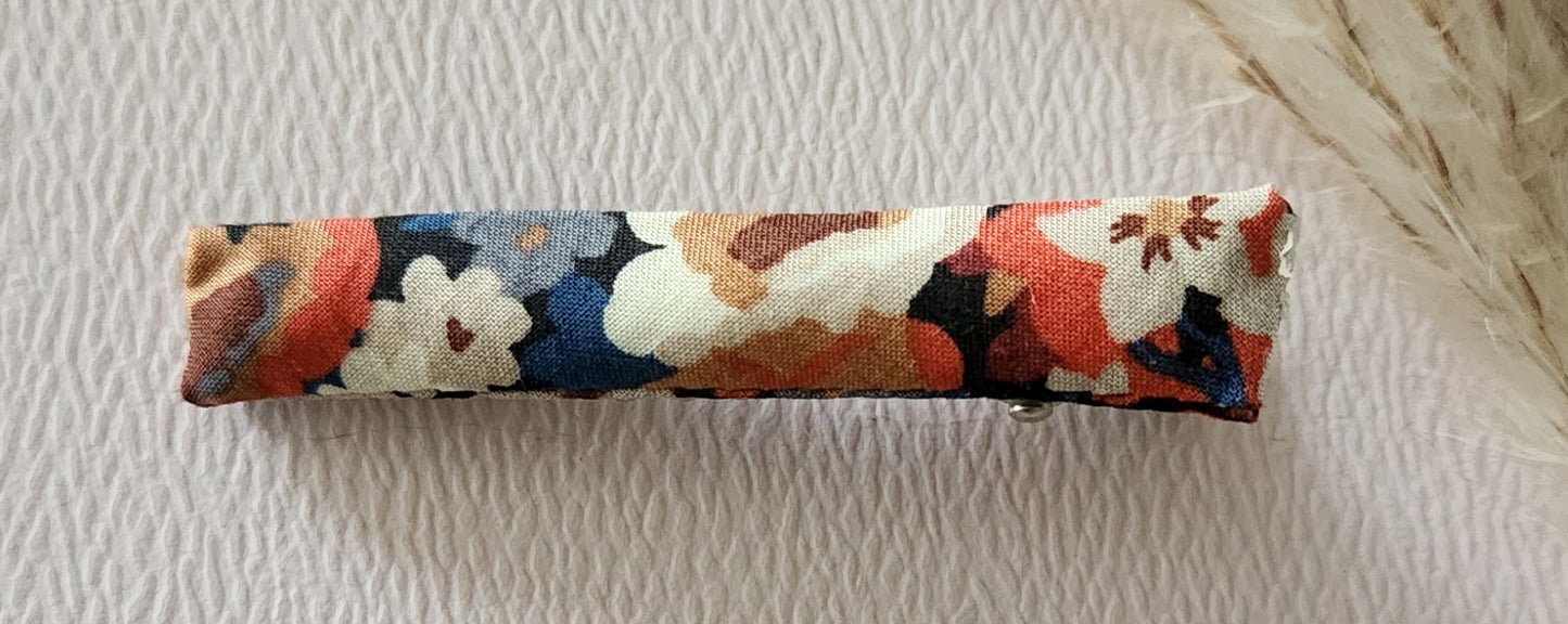 Barrette Croco en Métal Argent et Tissu Liberty