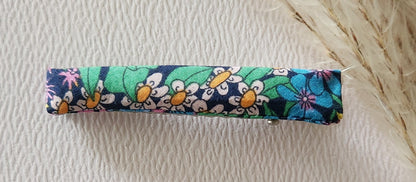 Barrette Croco en Métal Argent et Tissu Liberty