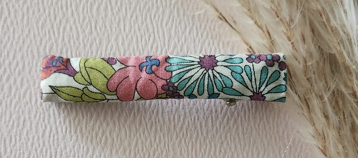 Barrette Croco en Métal Argent et Tissu Liberty