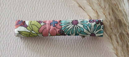 Barrette Croco en Métal Argent et Tissu Liberty